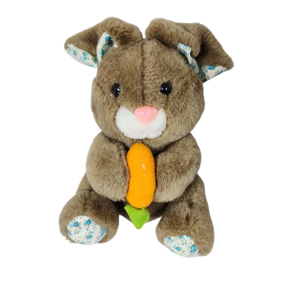 Brown Bunny Rabbit Plush Holding Carrot‎ Toy Easter Spring Stuffed Animal